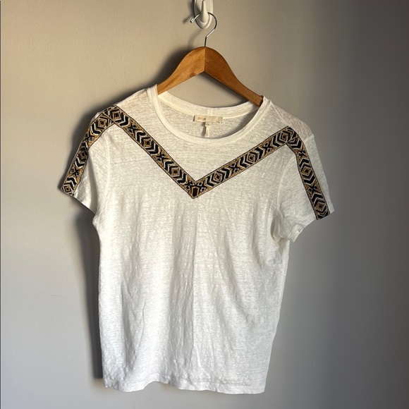 MAJE Toblo Embroidered-trim Linen T-shirt In Ecru medium - Picture 2 of 12